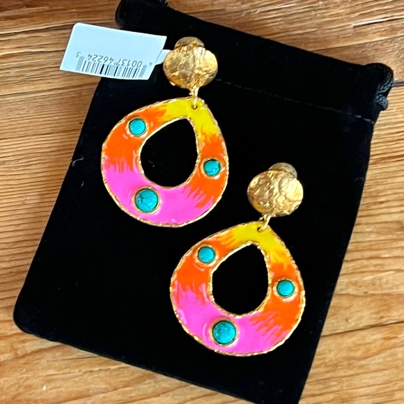 🌺🎉HP🎉🌺 NWT Sylvia Toledano Thalita Turquoise Hoop Earrings - Picture 3 of 15